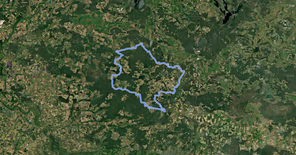 Маршрут Reitrundweg Hoher Fläming на спутниковом снимке
