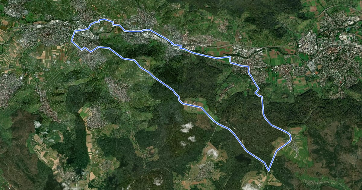 Маршрут Remstal-Höhenroute на спутниковом снимке