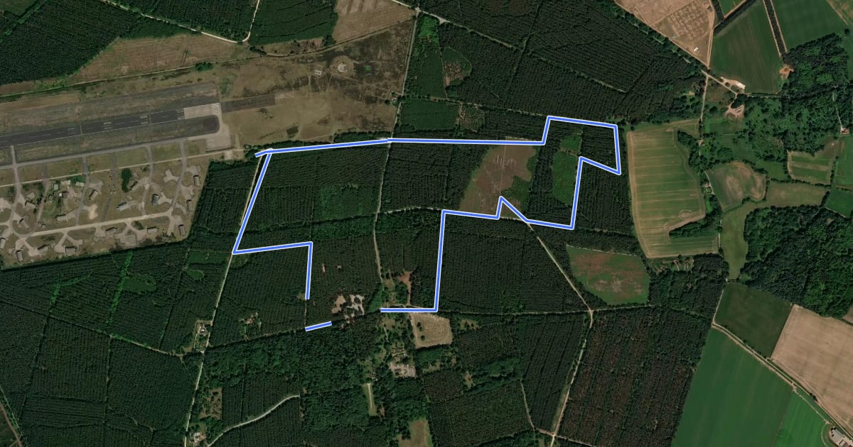 Маршрут Rendlesham Forest UFO Trail на спутниковом снимке