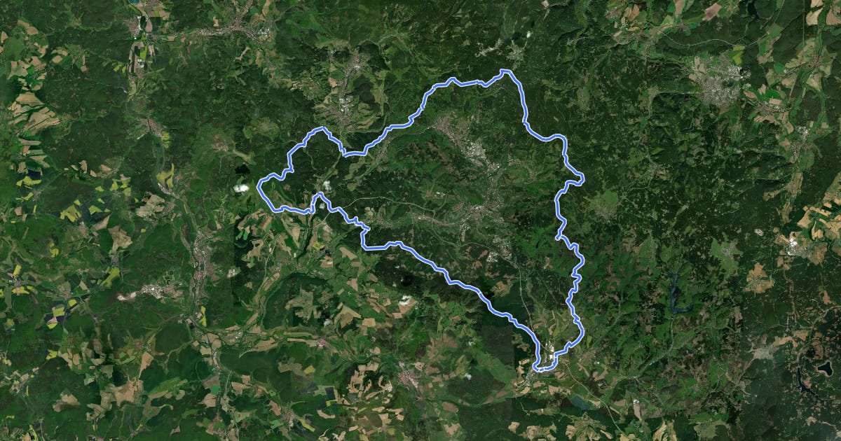 Маршрут Rennsteig-Dolmar-Weg на спутниковом снимке
