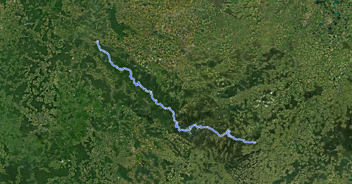Маршрут Rennsteig-Radwanderweg на спутниковом снимке
