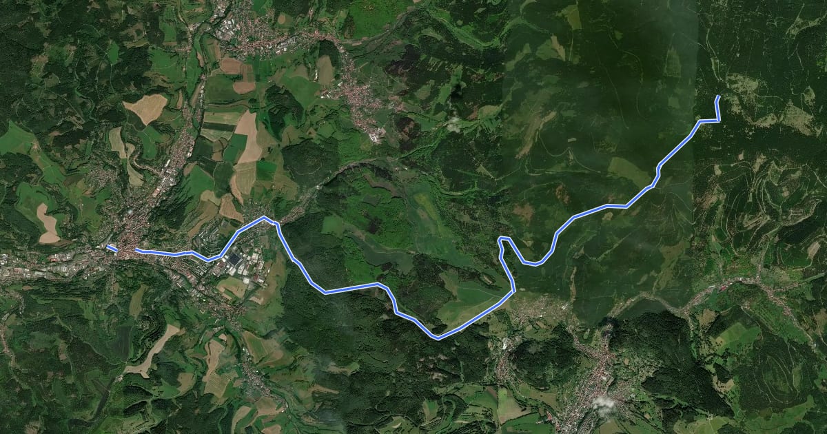 Маршрут Rennsteig-Werra-Radweg на спутниковом снимке