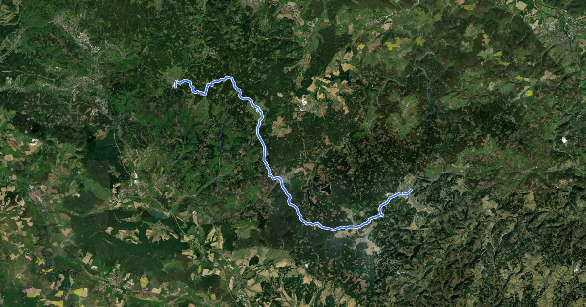 Маршрут Rennsteiglauf/Marathon на спутниковом снимке
