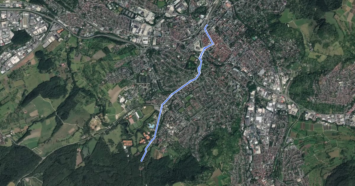 Маршрут Reutlingen Bhf - Schützenhaus на спутниковом снимке
