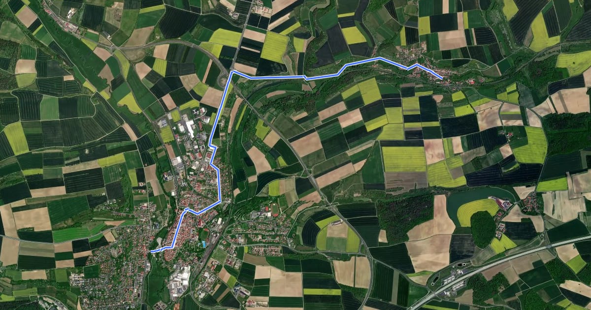 Маршрут Rhön-Grabfeld-Radwanderweg на спутниковом снимке