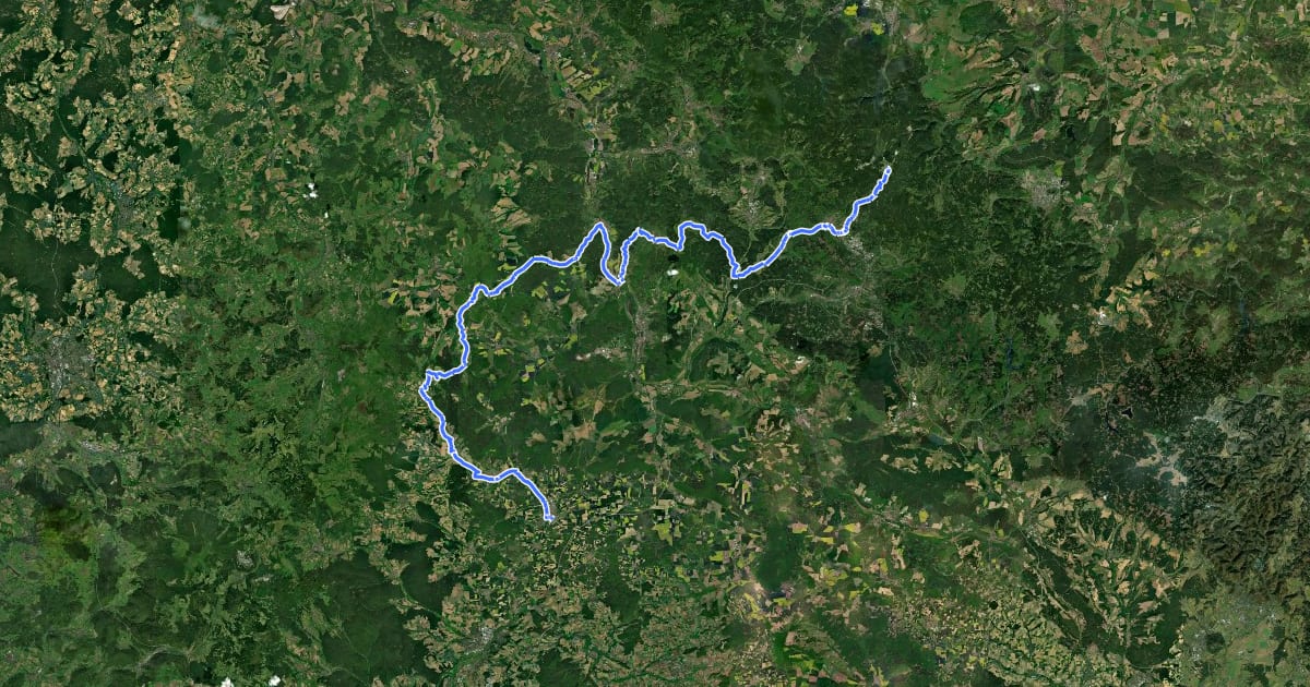 Маршрут Rhön-Rennsteig-Radweg на спутниковом снимке