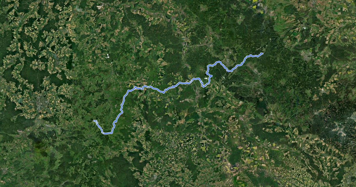 Маршрут Rhön-Rennsteig-Weg на спутниковом снимке