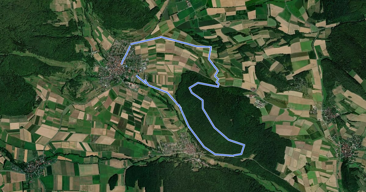 Маршрут Rhön-Rundweg 8 Oberelsbach на спутниковом снимке