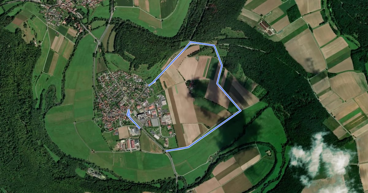 Маршрут Rhön-Rundweg Bad Bocklet 1 на спутниковом снимке