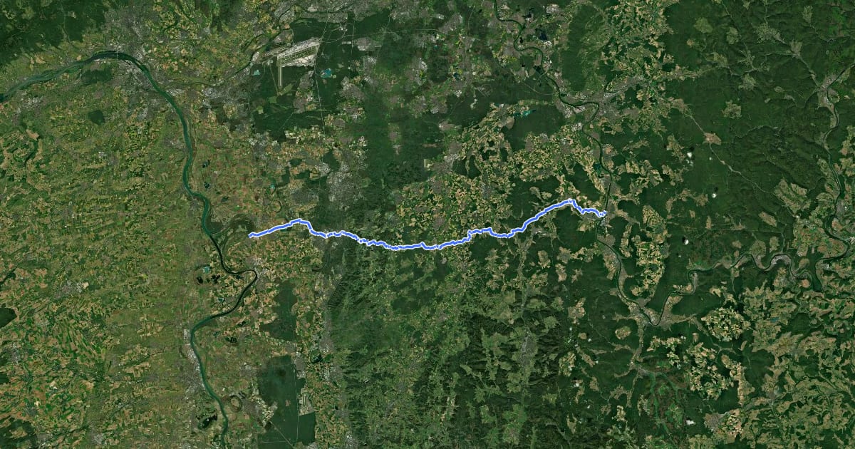 Маршрут Rhein-Main-Weg на спутниковом снимке