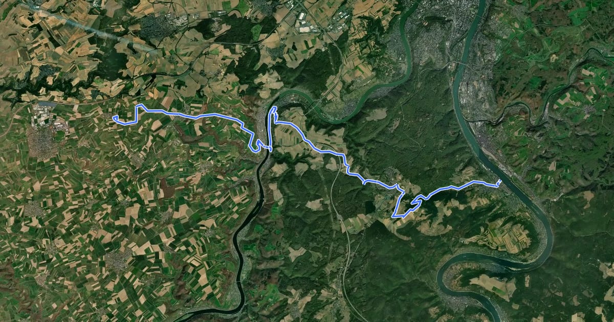 Маршрут Rhein-Mosel-Eifel-Radweg на спутниковом снимке