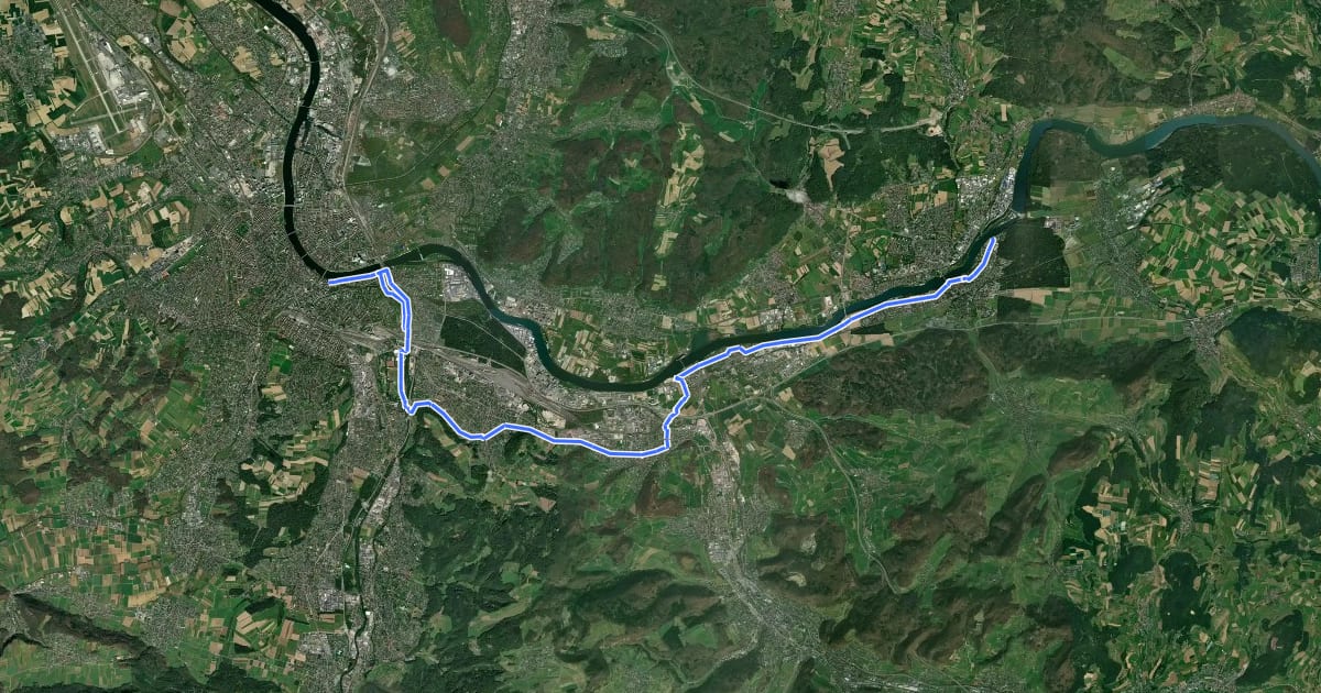 Маршрут Rhein-Route - Etappe 9.1 на спутниковом снимке