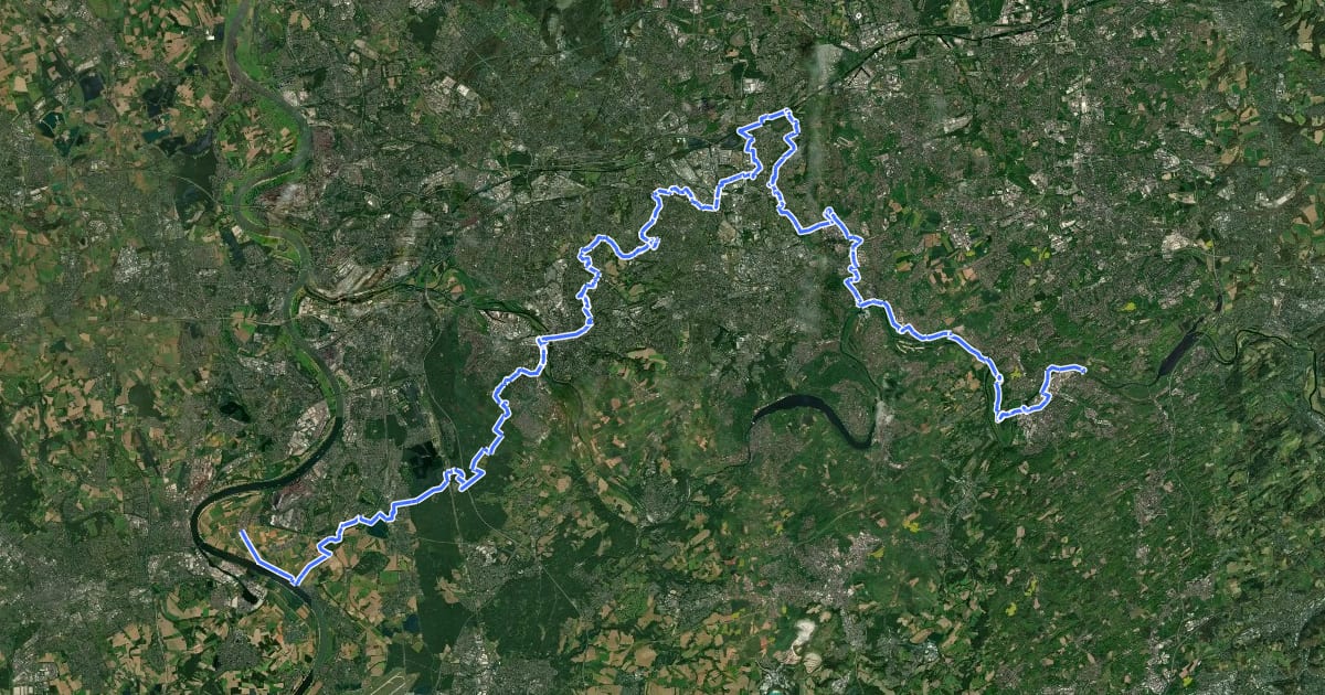 Маршрут Rhein-Ruhr-Emscherweg на спутниковом снимке