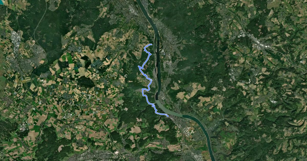 Маршрут Rheinburgenweg 1. Etappe Rolandsbogen - Remagen на спутниковом снимке