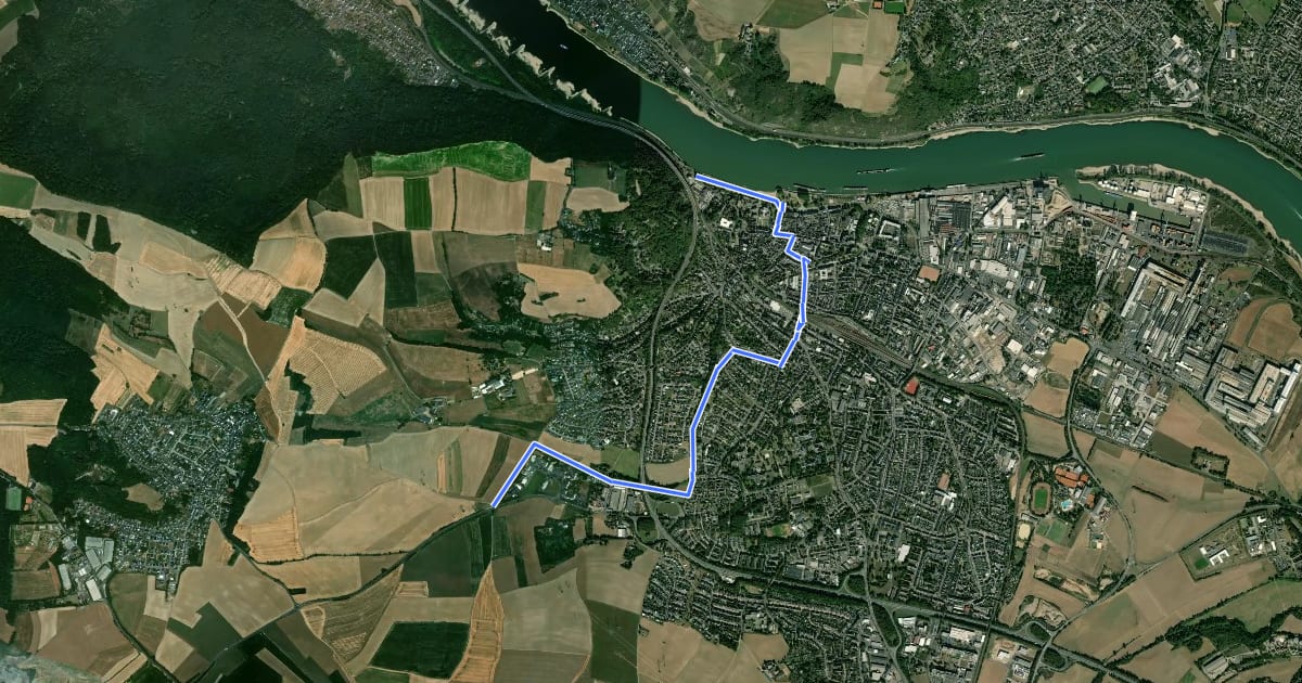 Маршрут Rheinburgenweg Zugangsweg Andernach на спутниковом снимке
