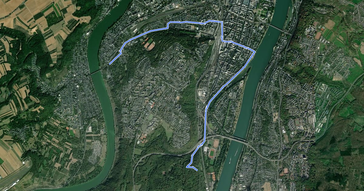 Маршрут Rheinburgenweg Zugangsweg Koblenz aus Metternich на спутниковом снимке