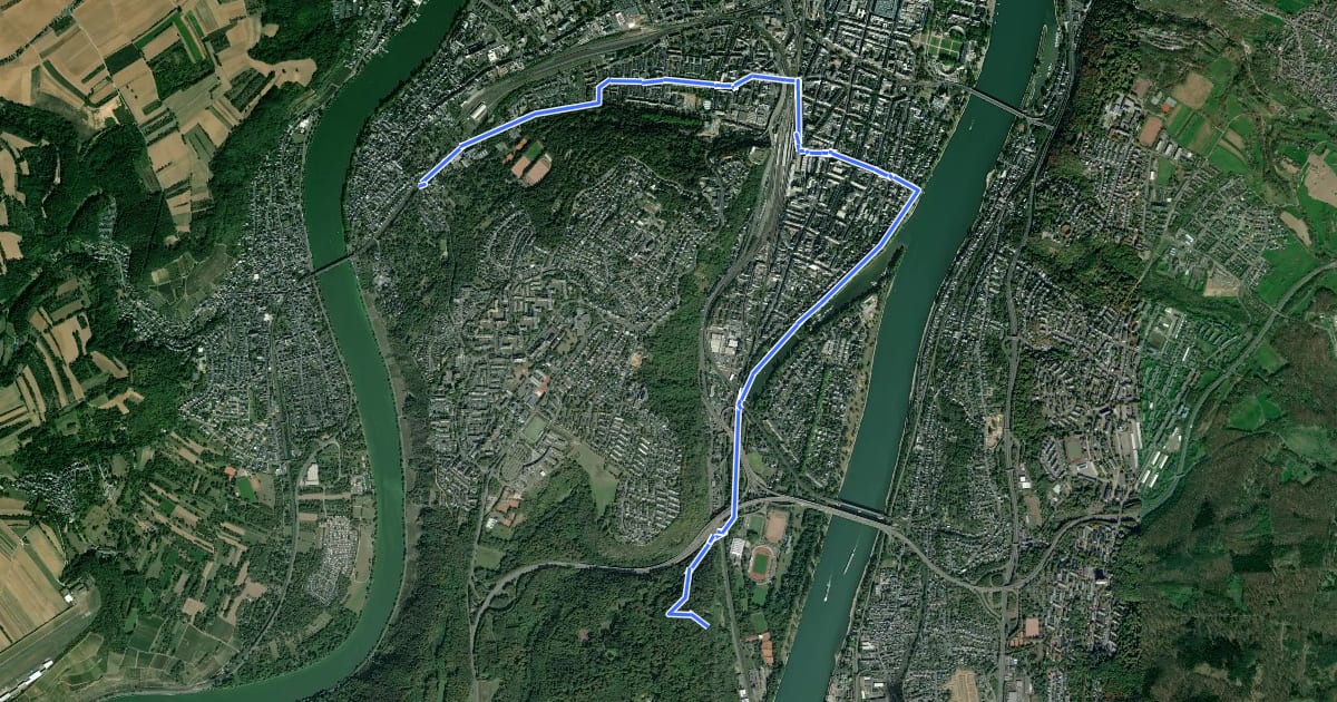 Маршрут Rheinburgenweg Zugangsweg Koblenz aus Moselweiß на спутниковом снимке