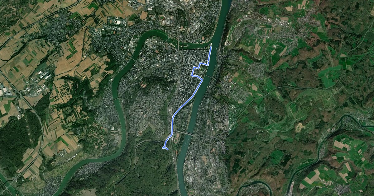 Маршрут Rheinburgenweg Zugangsweg Koblenz vom Deutschen Eck на спутниковом снимке