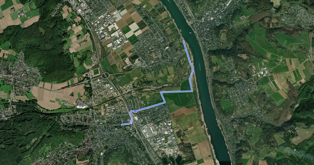 Маршрут Rheinburgenweg Zugangsweg Kripp на спутниковом снимке