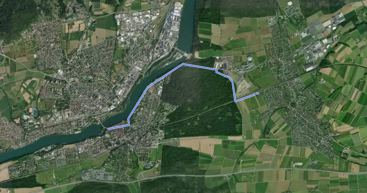 Маршрут Rheinfelden - Möhlin на спутниковом снимке