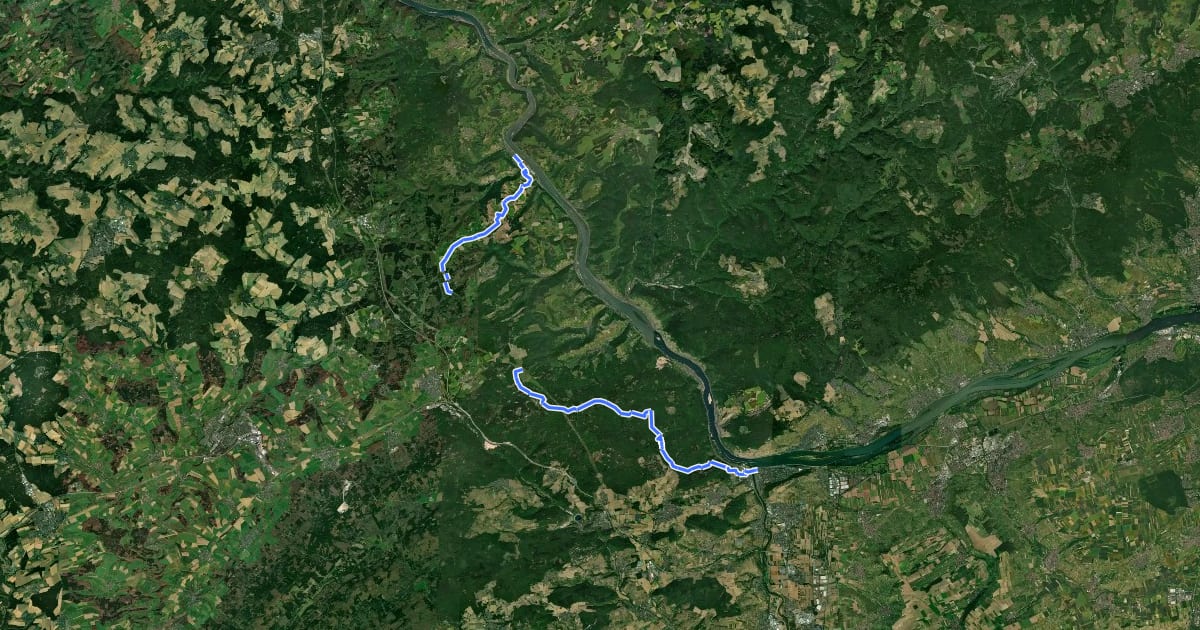 Маршрут Rheinhöhenweg 7. Etappe Oberwesel - Bingen (lrh.) на спутниковом снимке