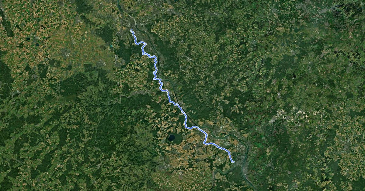 Маршрут Rheinhöhenweg Bonn - Koblenz (lrh. - Eifel) на спутниковом снимке