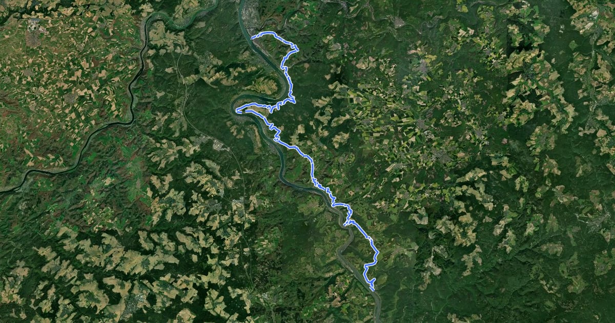 Маршрут Rheinhöhenweg Lahnstein-Kaub (rrh.-Taunus) на спутниковом снимке