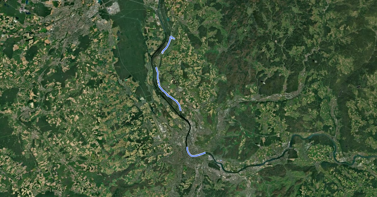 Маршрут Rheinliebe-Weg на спутниковом снимке
