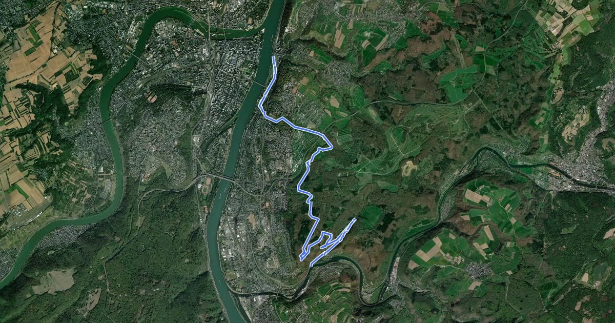 Маршрут Rheinsteig Etappe 10 [Koblenz Ehrenbreitenstein - Niederlahnstein] на спутниковом снимке