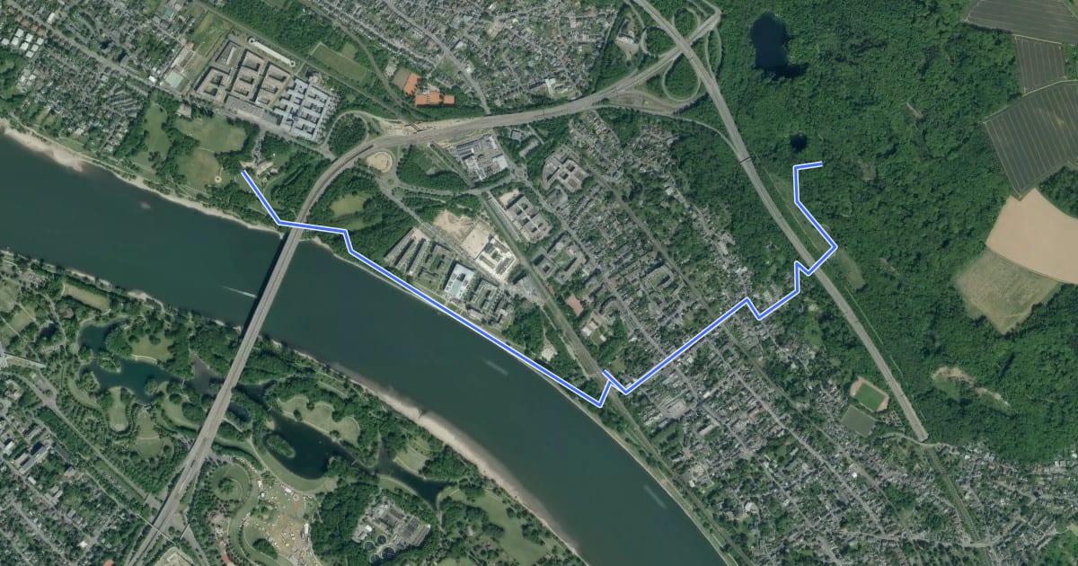 Маршрут Rheinsteig-Zuweg Bonn-Oberkassel на спутниковом снимке