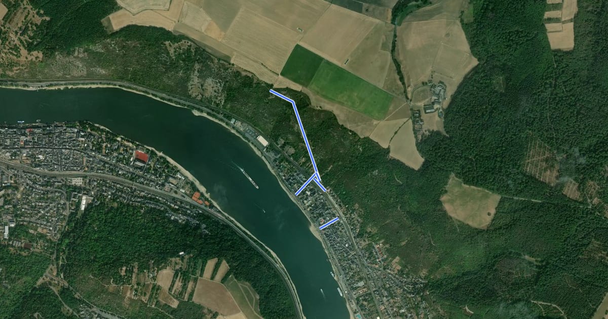 Маршрут Rheinsteig-Zuweg Kamp-Bornhofen (Nord) на спутниковом снимке