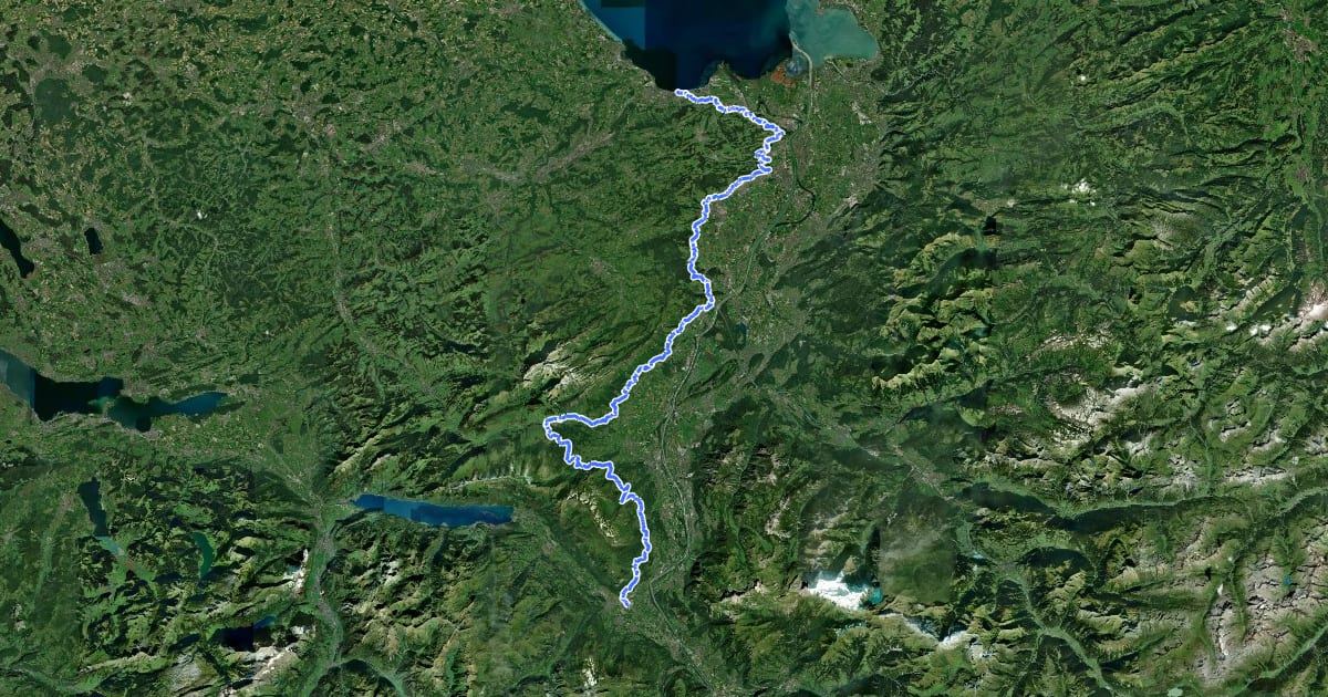 Маршрут Rheintaler Höhenweg на спутниковом снимке