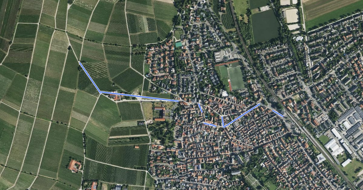 Маршрут Rheinterrassenweg Zuweg Bodenheim und Bahnhof [Nord] на спутниковом снимке