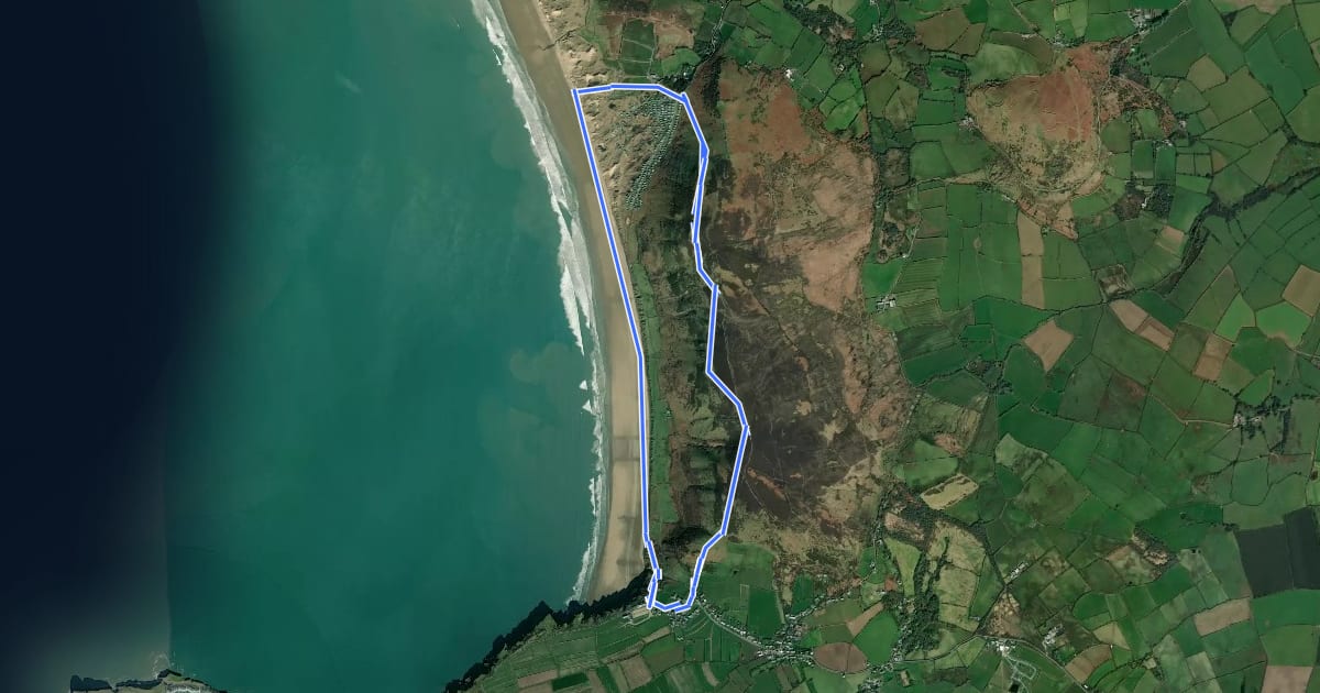 Маршрут Rhosili Down, Hillend and beach walk, Gower на спутниковом снимке