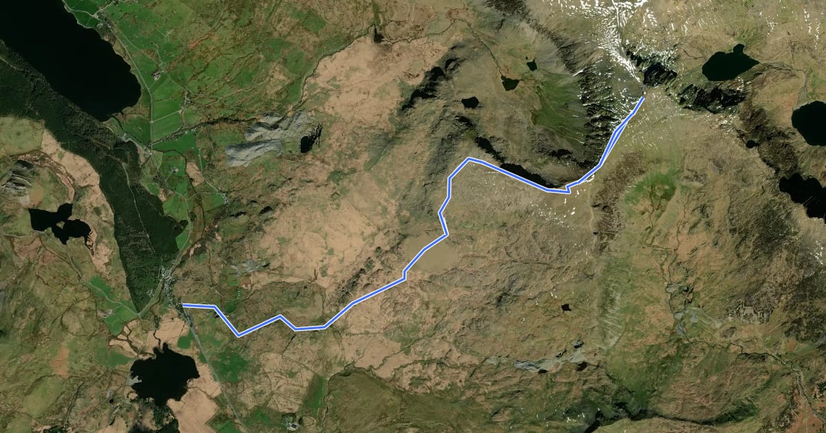 Маршрут Rhyd Ddu Path на спутниковом снимке