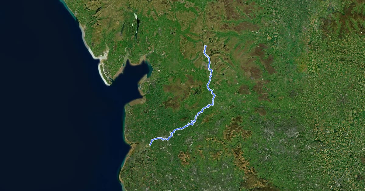 Маршрут Ribble Way на спутниковом снимке