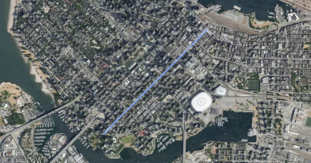 Маршрут Richards Bikeway на спутниковом снимке