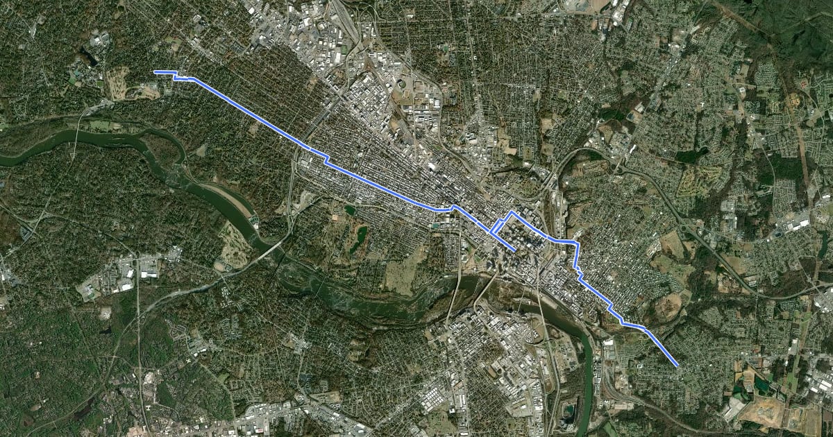 Маршрут Richmond Bike Route R2 на спутниковом снимке
