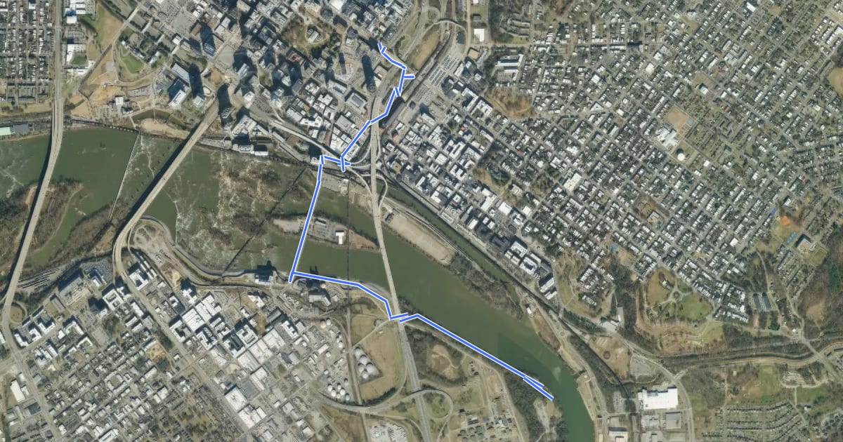 Маршрут Richmond Slave Trail на спутниковом снимке