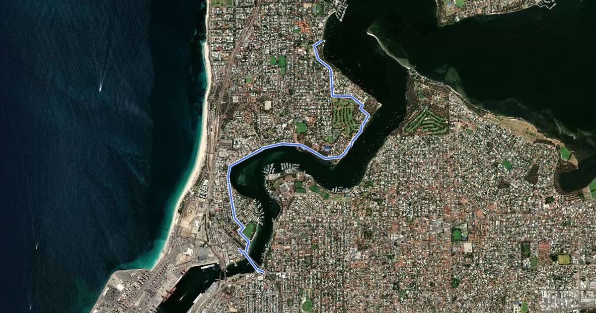 Маршрут Ride around the Rivers Ride 4 - Mosman Park to Fremantle на спутниковом снимке