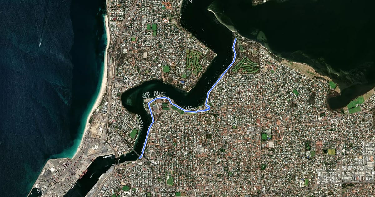 Маршрут Ride around the Rivers Ride 5 - Fremantle to Point Walter на спутниковом снимке