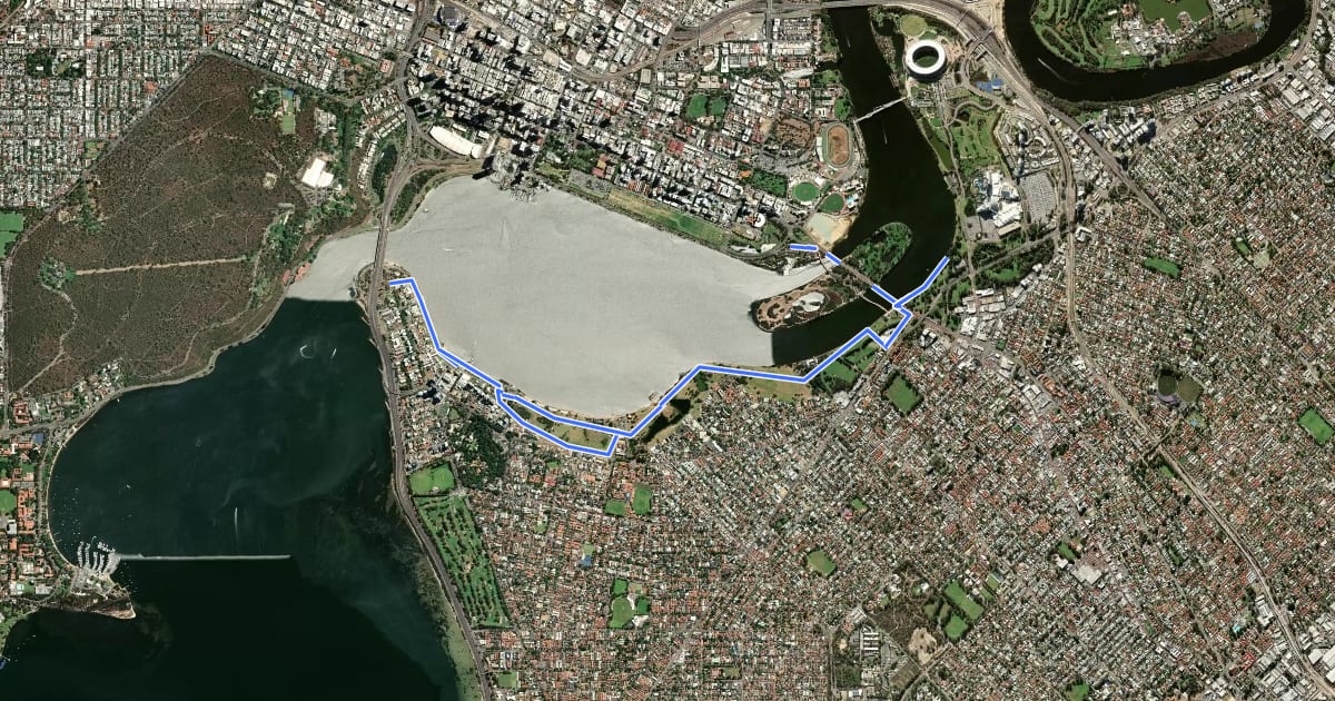 Маршрут Ride around the Rivers Ride 8 - Narrows Bridge (South Perth side) to the Causeway на спутниковом снимке