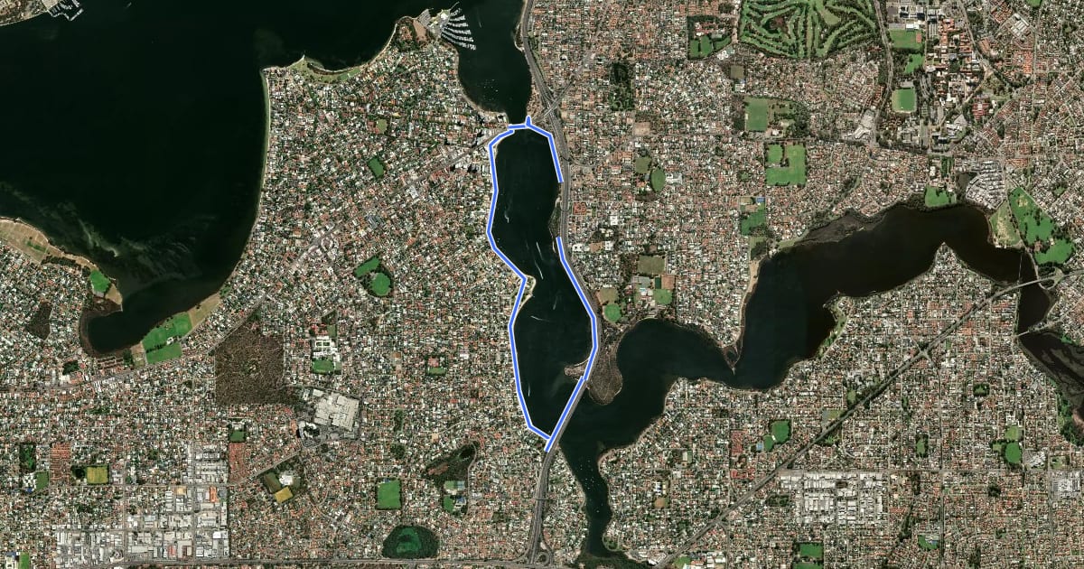 Маршрут Ride around the Rivers Ride 9 - Canning Bridge to Mount Henry Bridge and return на спутниковом снимке