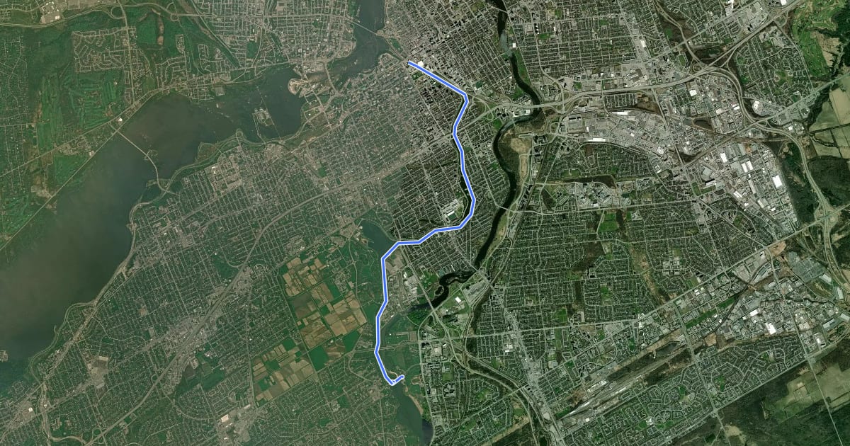 Маршрут Rideau Canal Eastern Pathway на спутниковом снимке