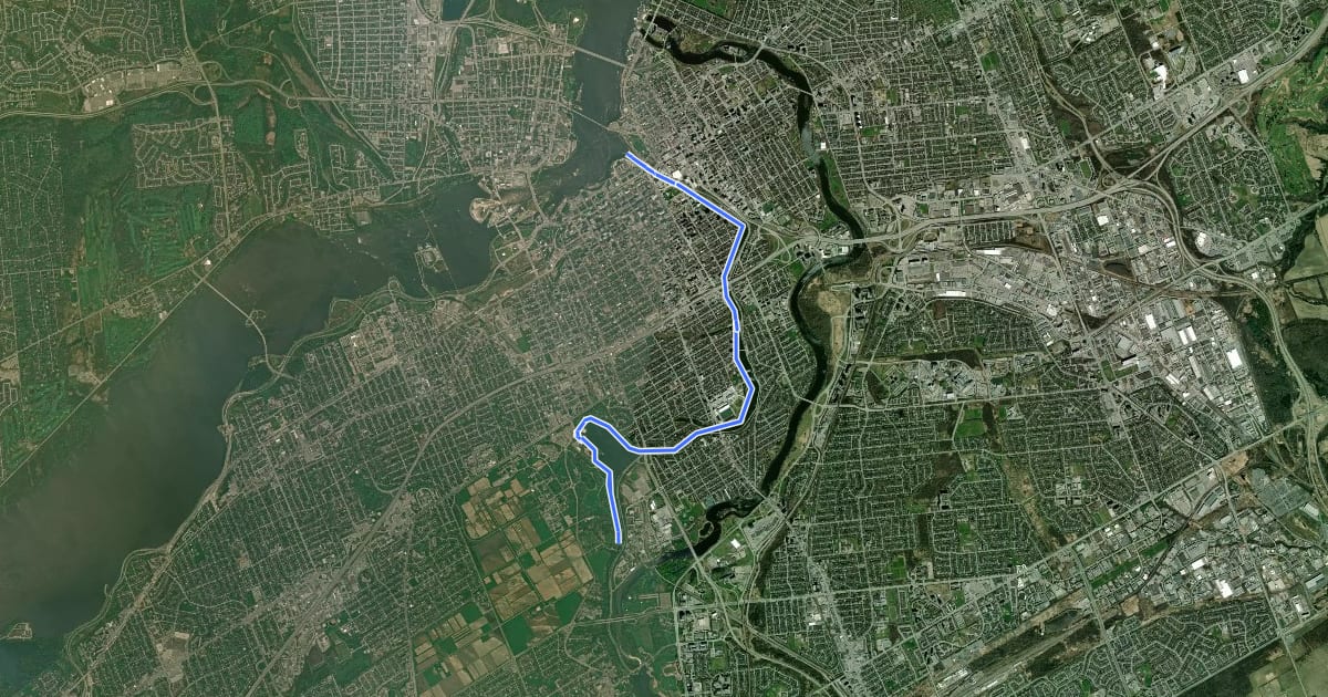 Маршрут Rideau Canal Western Pathway на спутниковом снимке