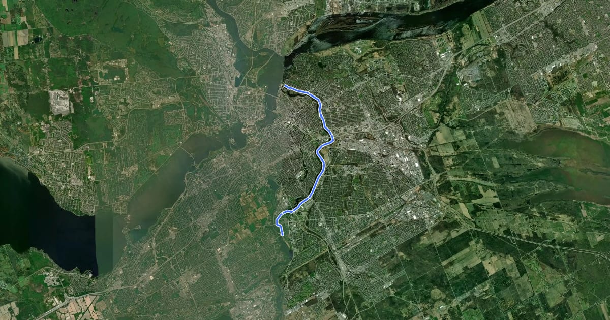 Маршрут Rideau River Eastern Pathway на спутниковом снимке