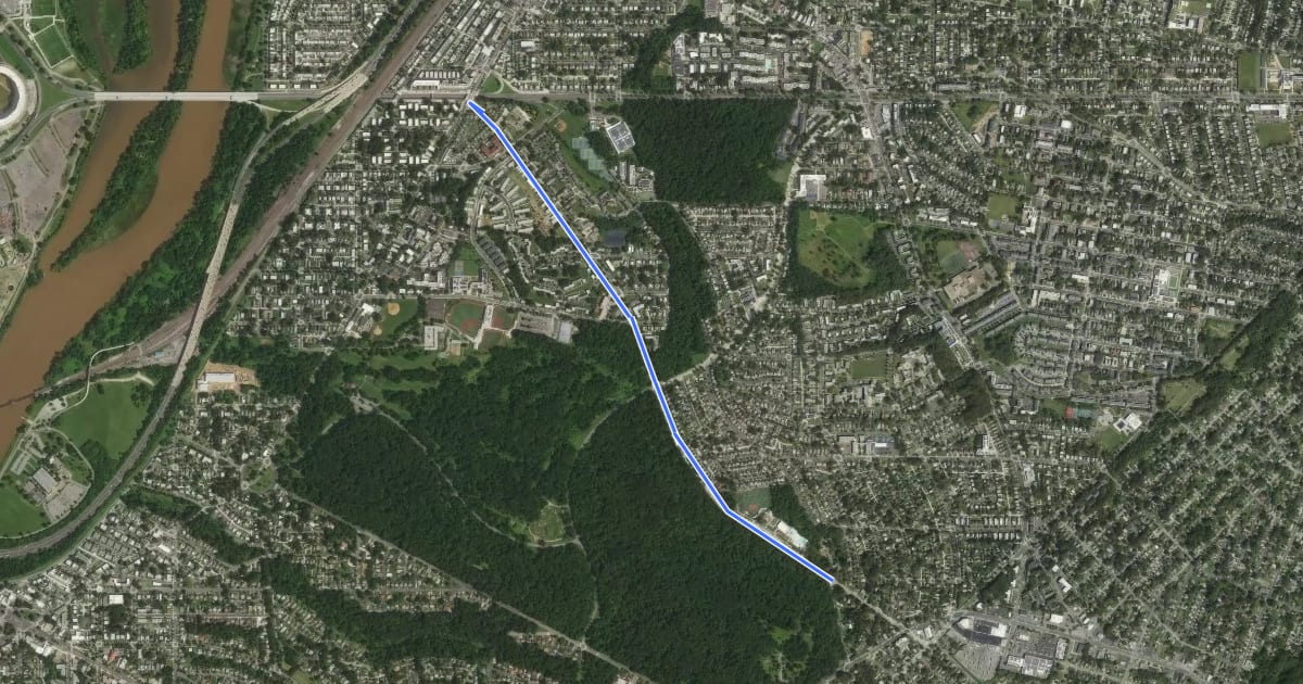 Маршрут Ridge Road Southeast на спутниковом снимке