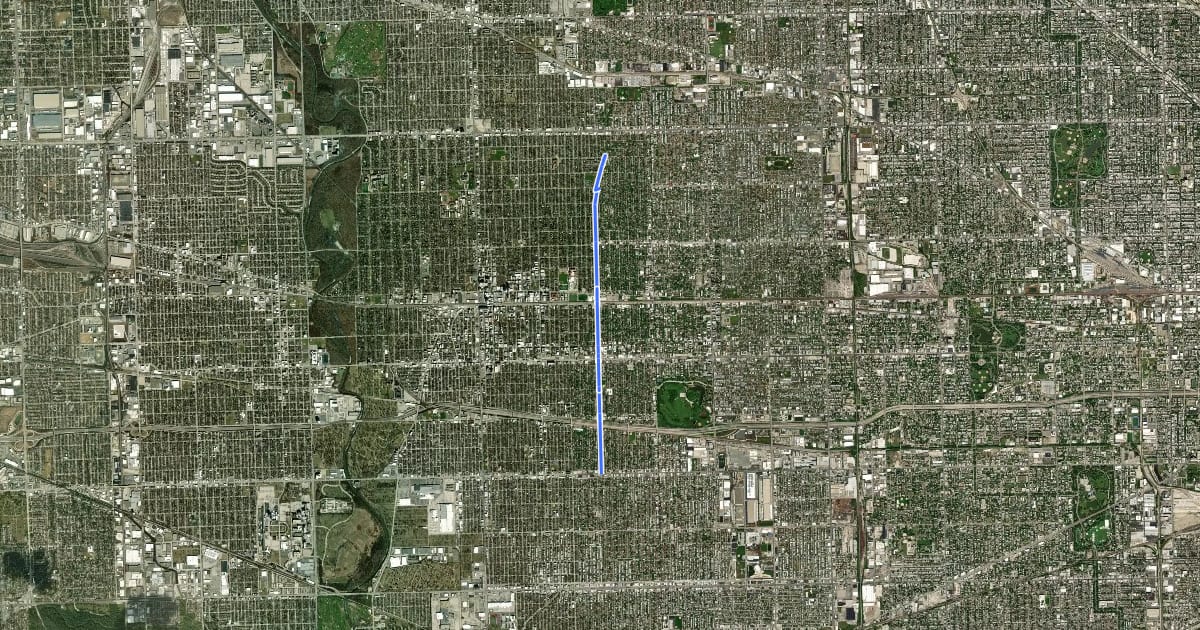 Маршрут Ridgeland Avenue на спутниковом снимке