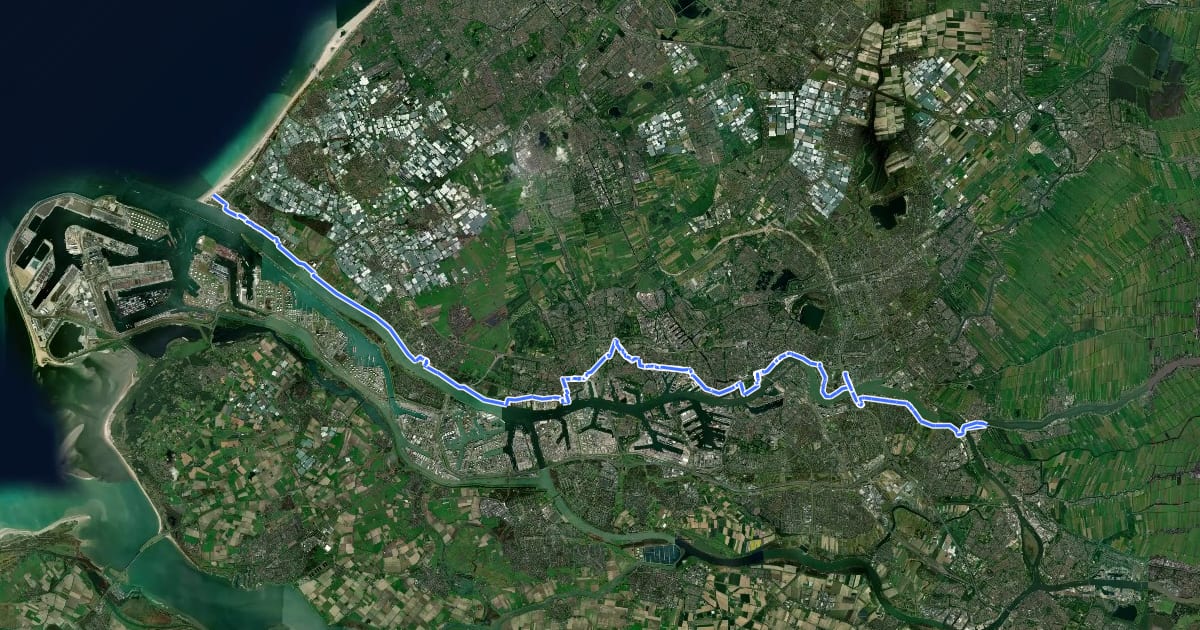 Маршрут Rijnfietsroute - 06 - Kinderdijk - Hoek van Holland на спутниковом снимке