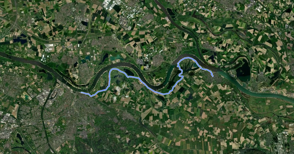 Маршрут Rijnfietsroute - Waalvariant на спутниковом снимке